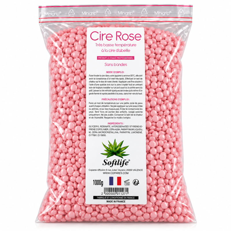Cire rose a la cire d'abeille pastille 1kg